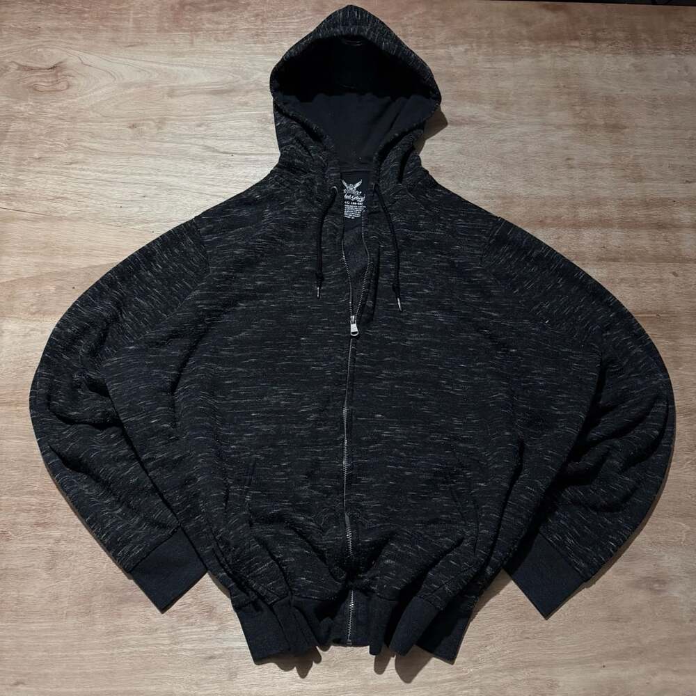 Faded Glory XL Black Marled Zip Up Hoodie Grunge Washed Distressed Streetwear